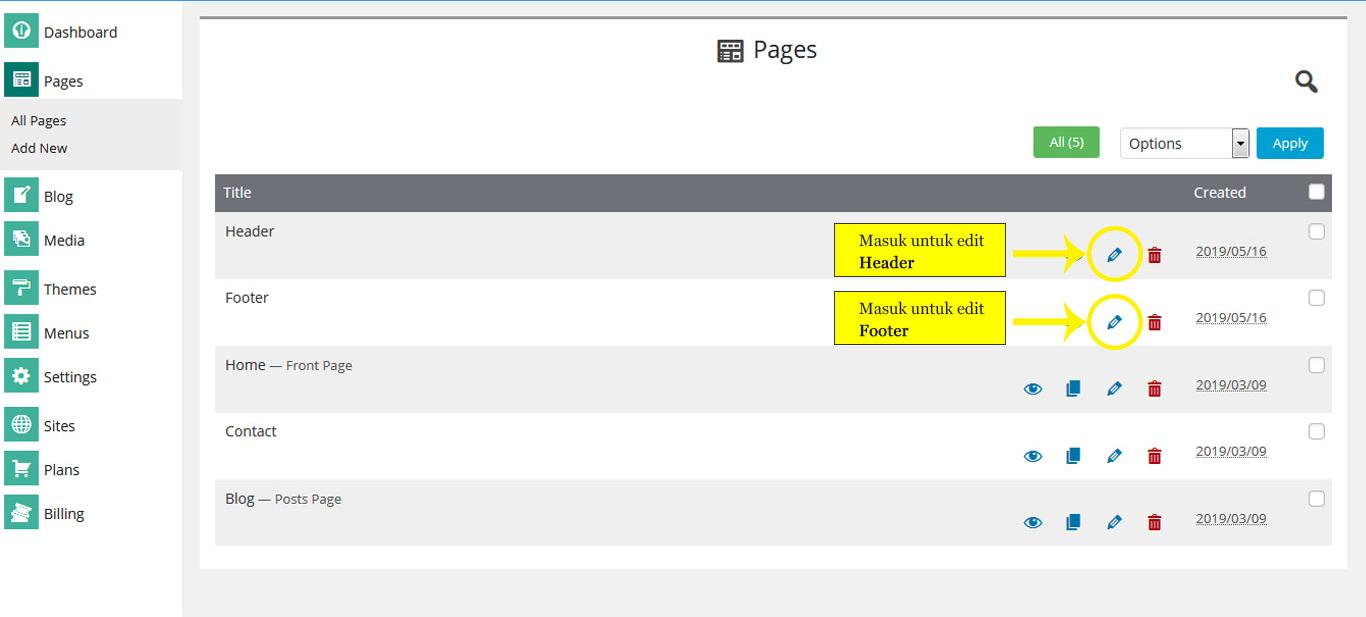 edit footer header