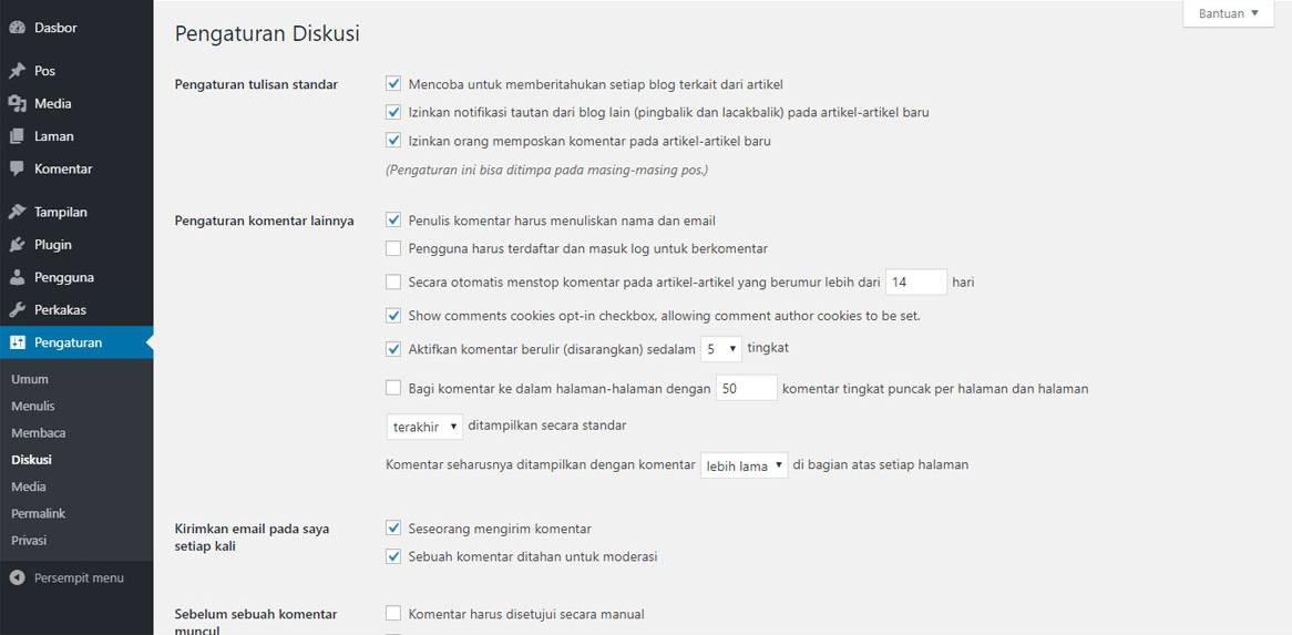 pengaturan diskusi wordpress