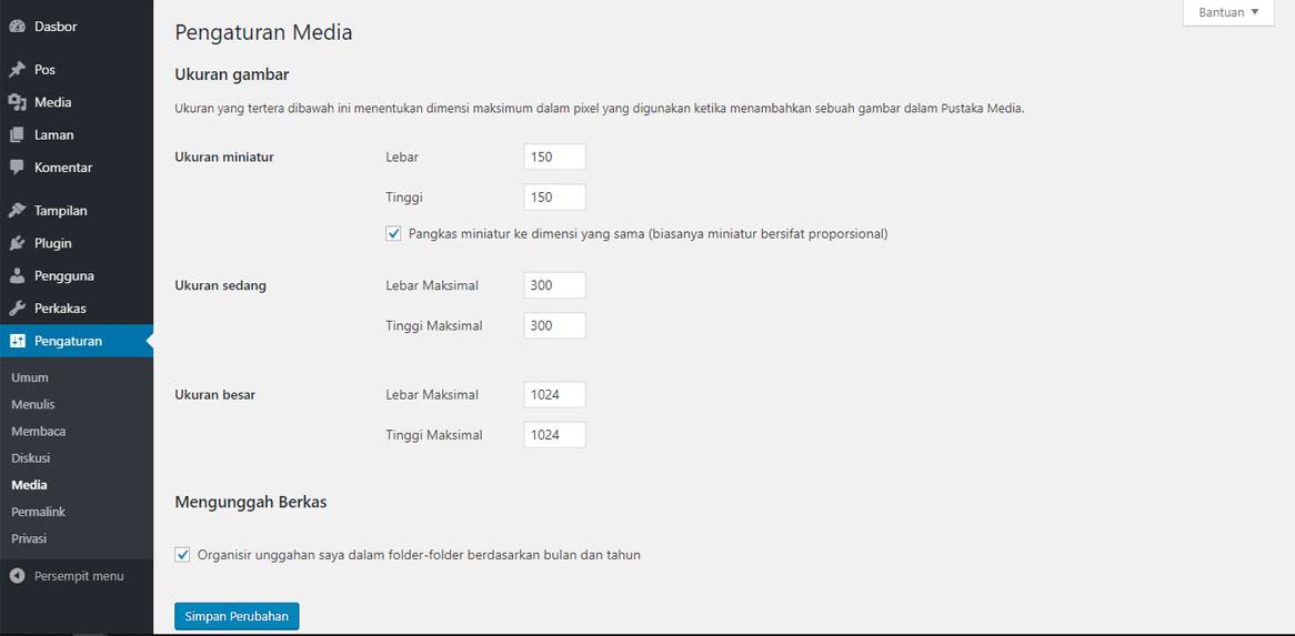 pengaturan media wordpress