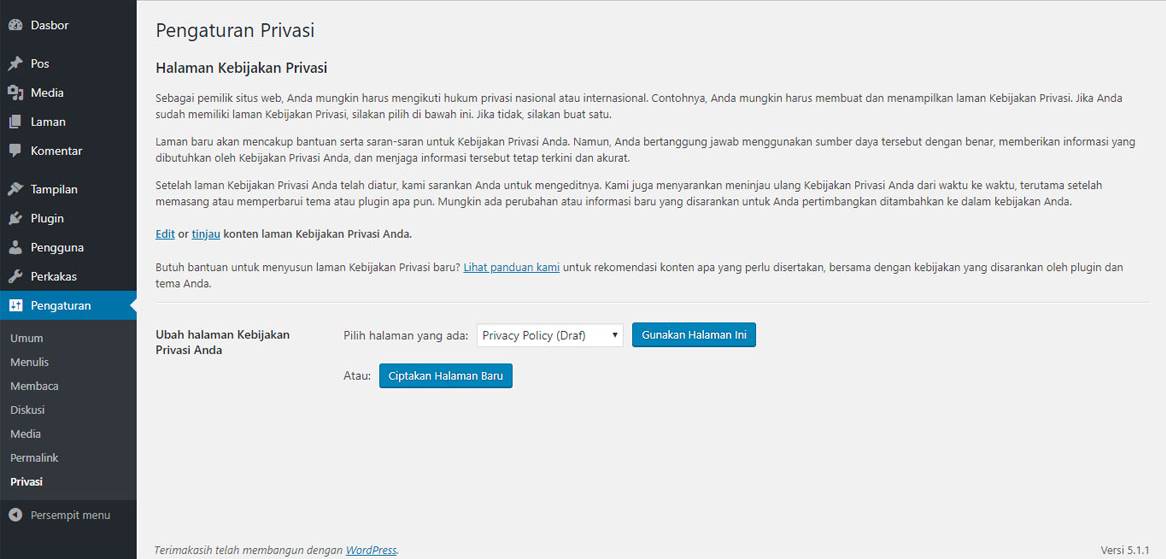 pengaturan privasi wordpress